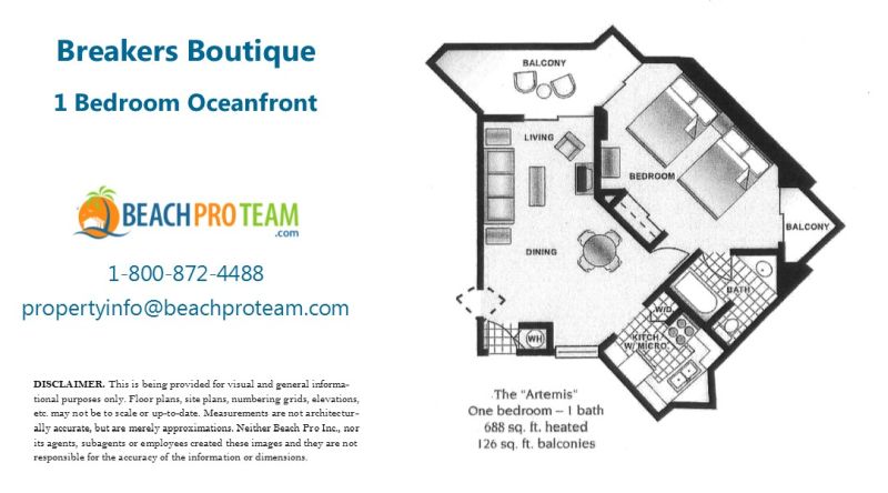 Breakers Boutique Artemis Floor Plan - 1 Bedroom Oceanfront